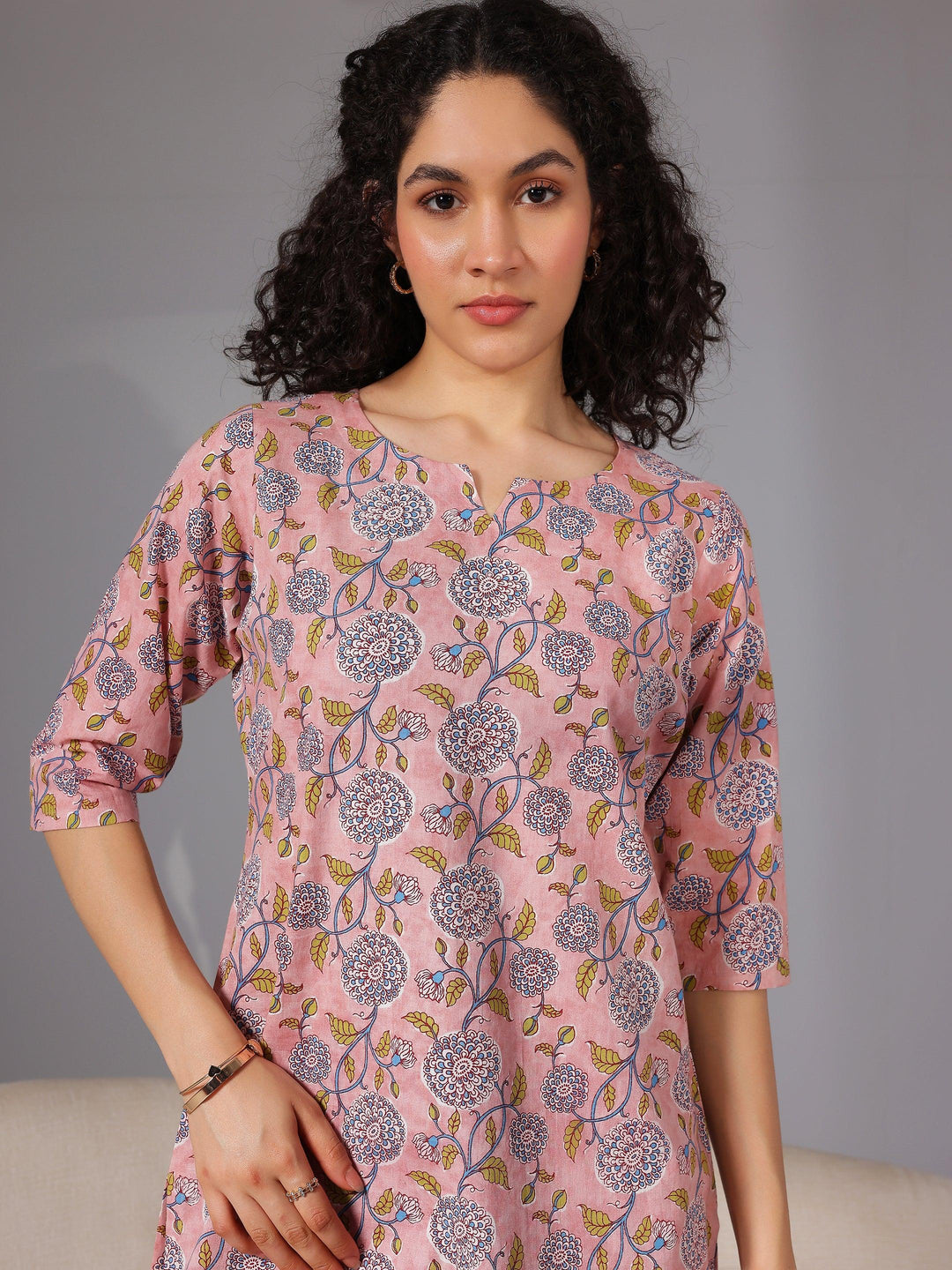 Peach Printed Cotton Night Suits - Libas