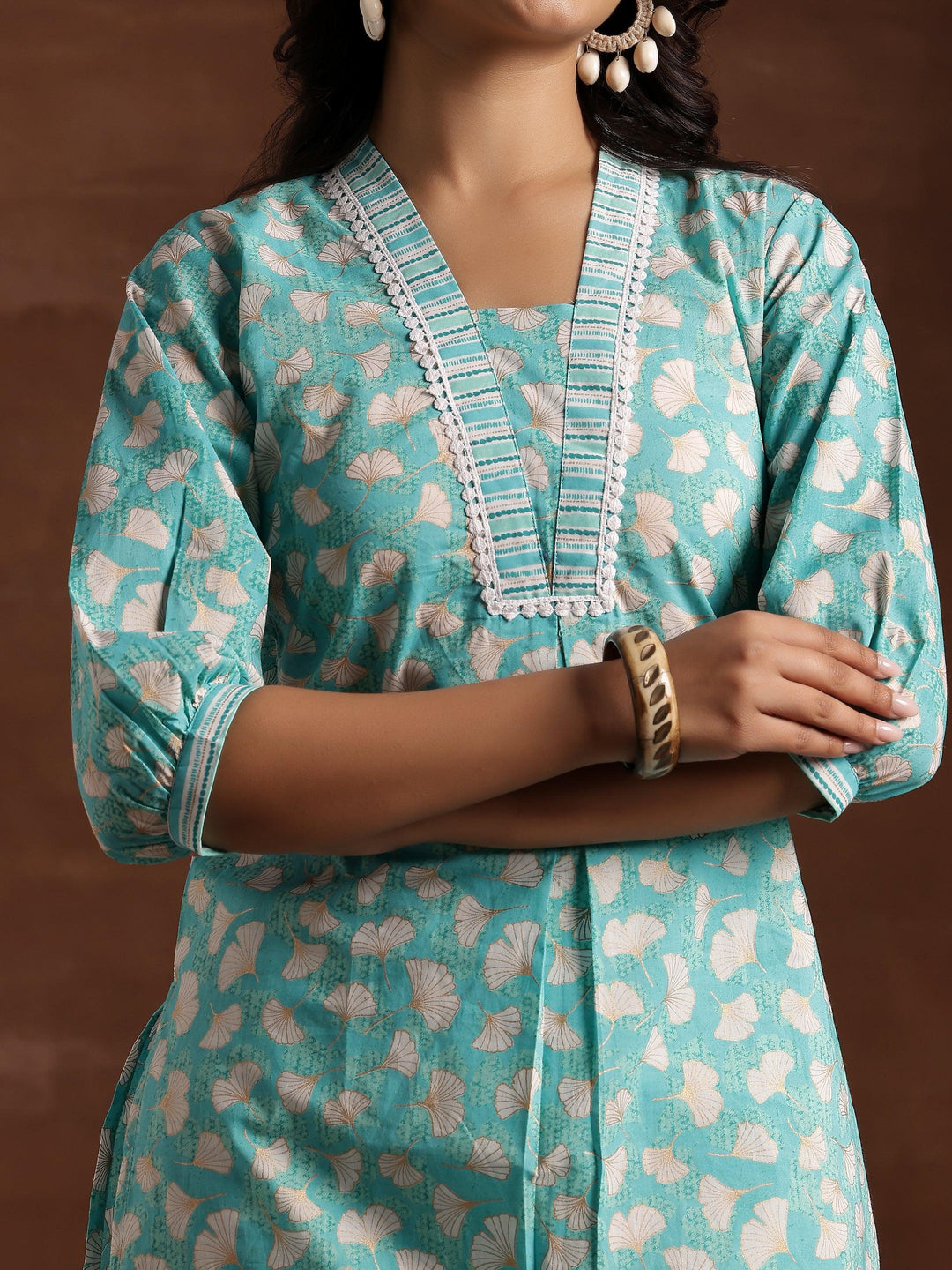 Green Printed Cotton Straight Kurta Set - Libas 