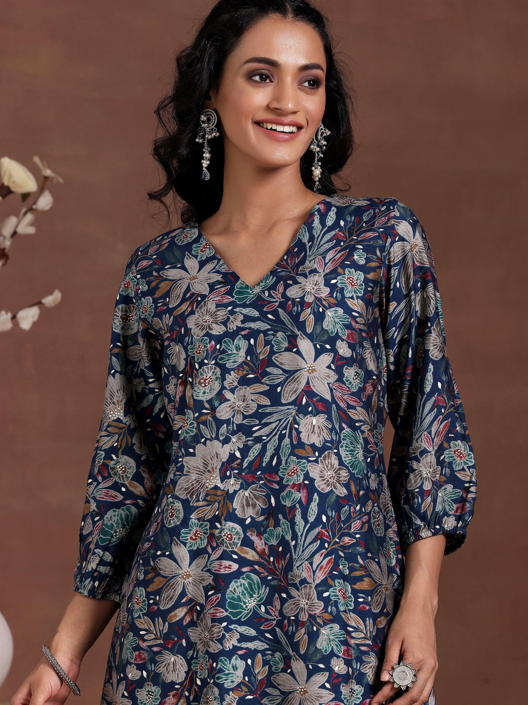 Blue Printed Silk Blend Co-Ords - Libas 