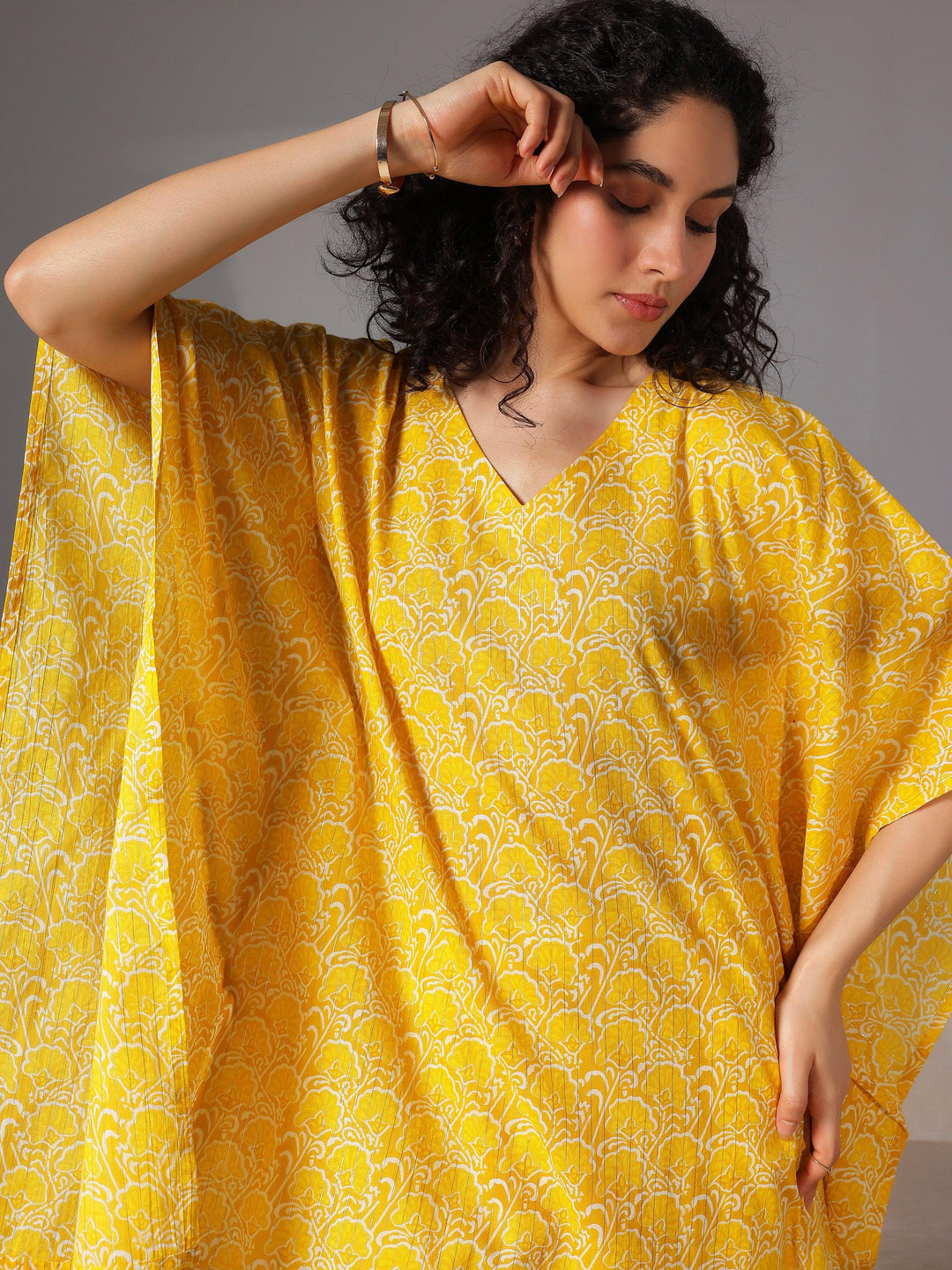 Yellow Printed Cotton Night Suits - Libas 