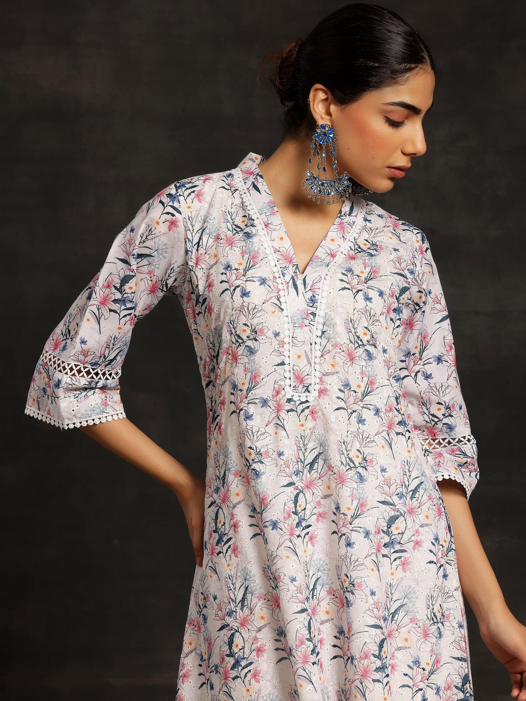 Multicoloured Printed Cotton A-Line Kurta With Palazzos - Libas 