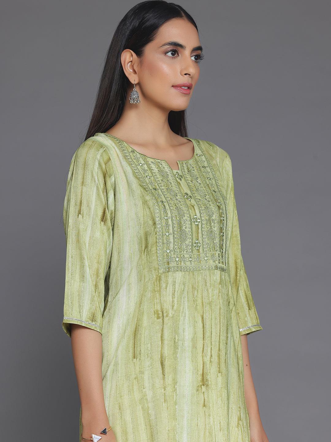 Green Yoke Design Cotton Straight Kurta - Libas