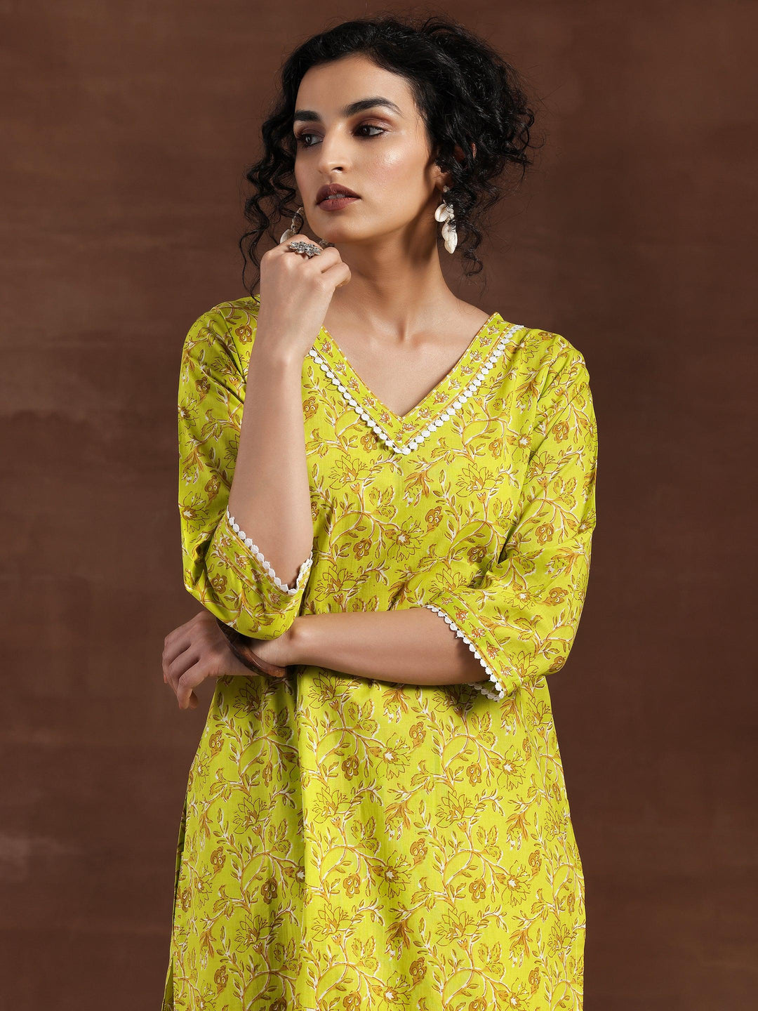 Green Printed Cotton Straight Suit With Dupatta - Libas