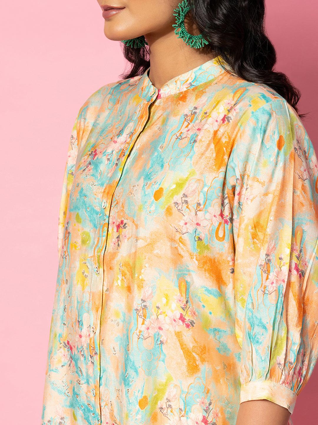 Multicoloured Printed Silk Blend Co-Ords - Libas