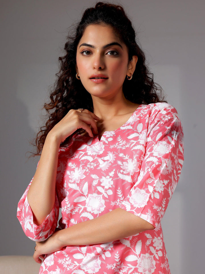 Peach Printed Cotton Night Suits - Libas