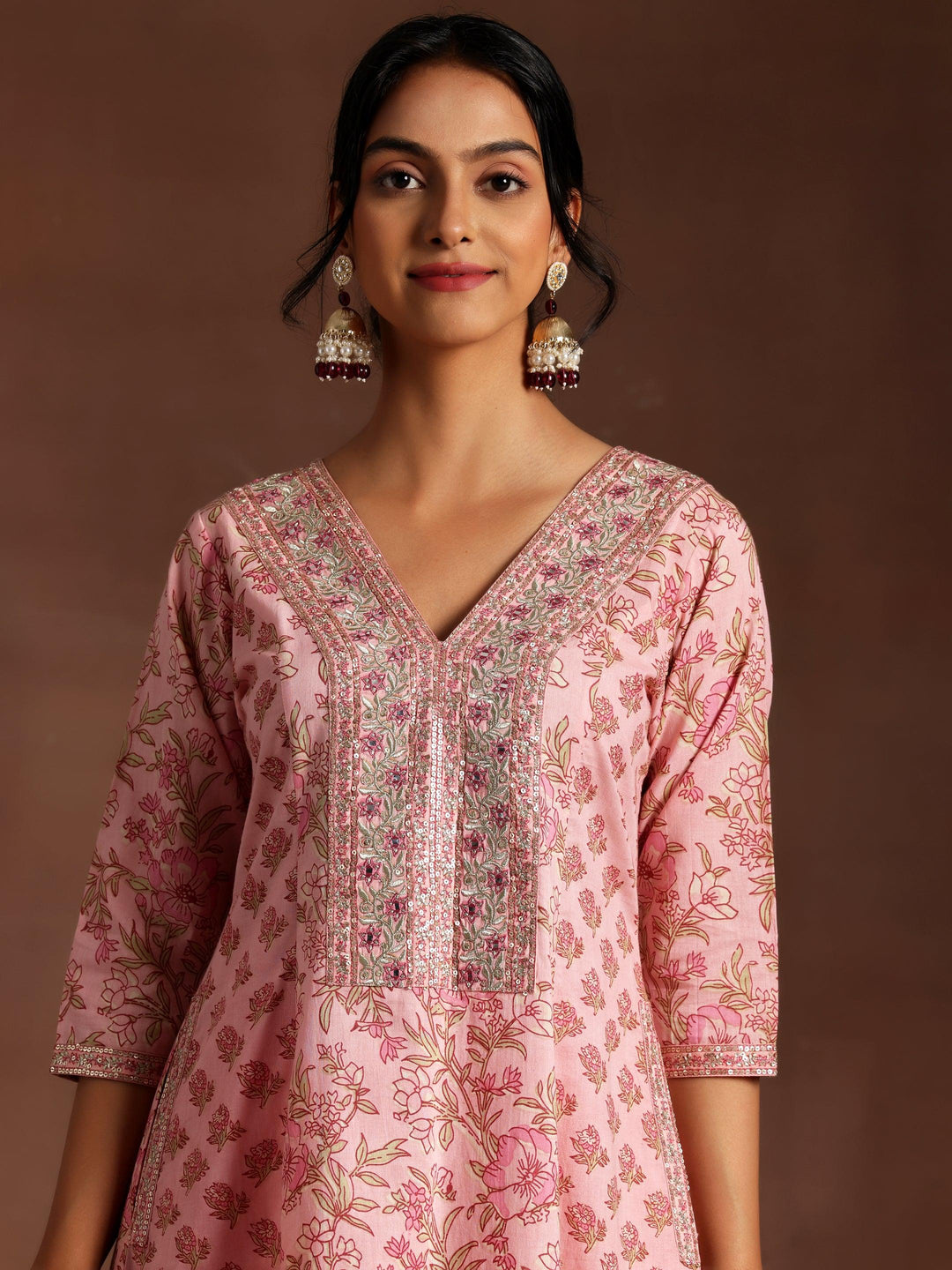 Mariyam Pink Printed Cotton A-Line Kurta With Palazzos & Dupatta - Libas 