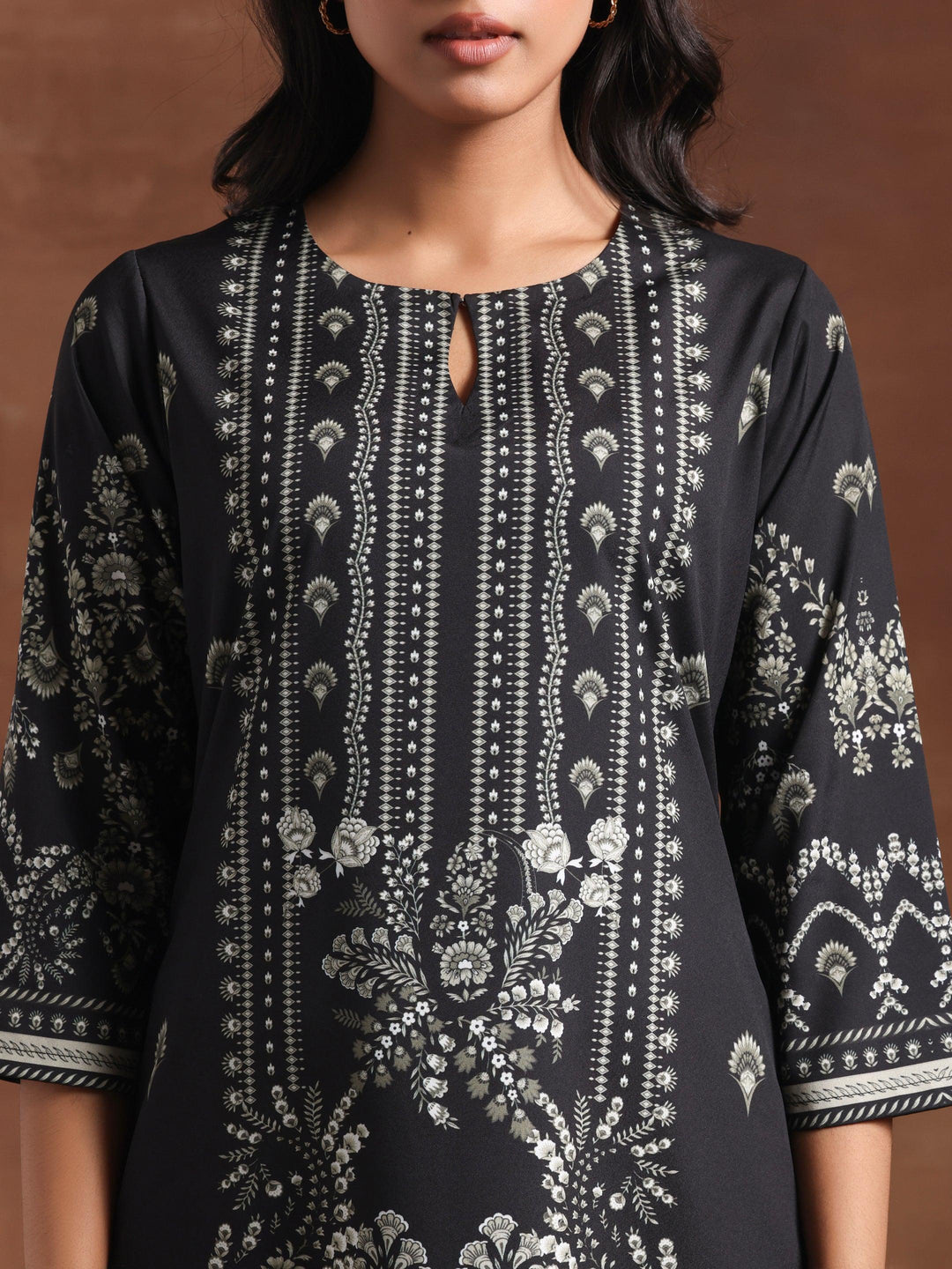 Black Printed Crepe Straight Kurta Set - Libas