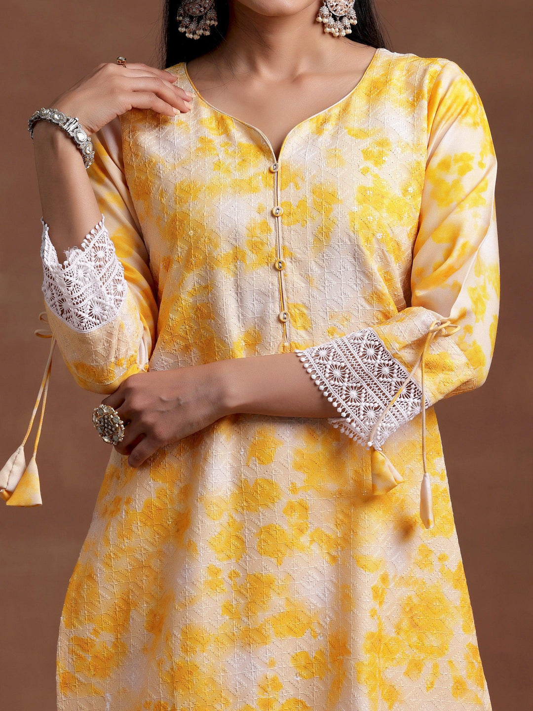 Yellow Embroidered Cotton Blend Straight Suit With Dupatta - Libas 