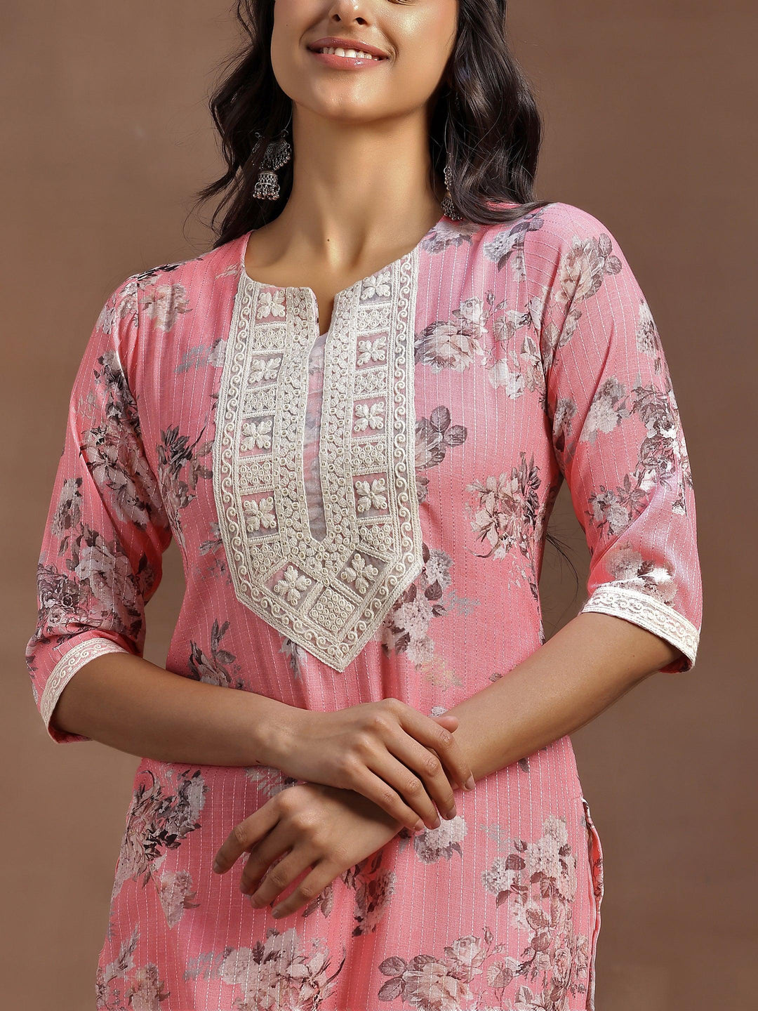 Pink Printed Cotton Straight Suit With Dupatta - Libas 