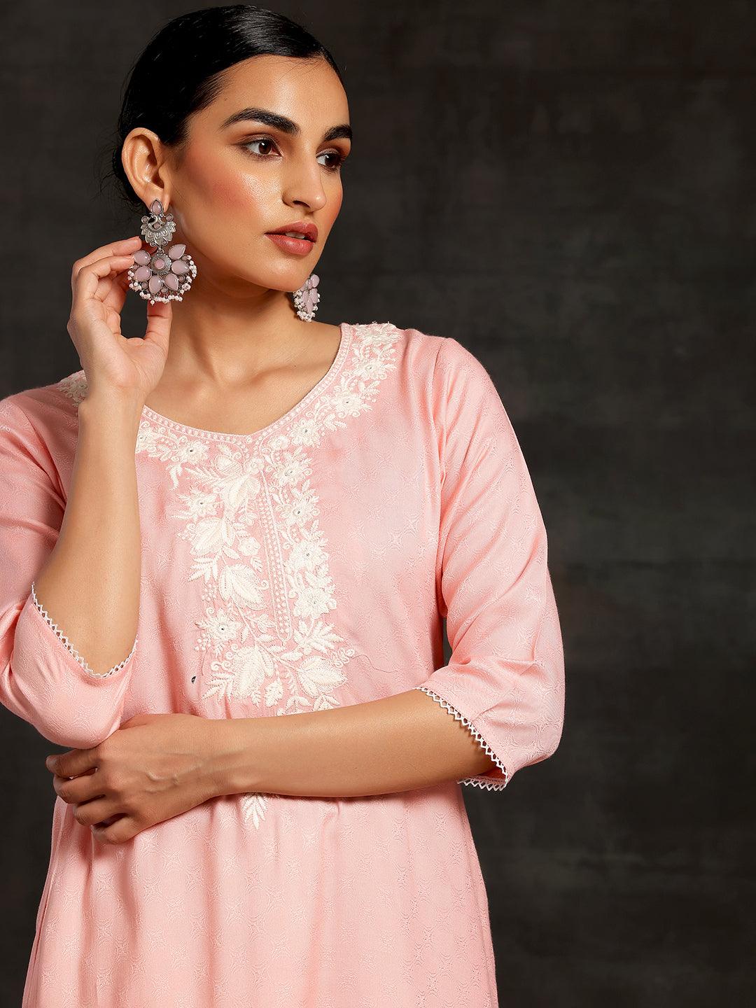 Pink Yoke Design Rayon Straight Kurta - Libas 