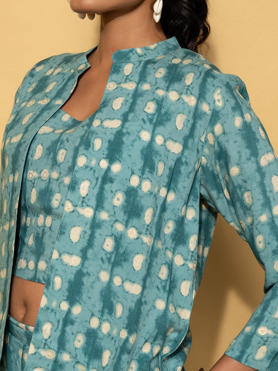 Teal Printed Rayon Co-Ords - Libas 