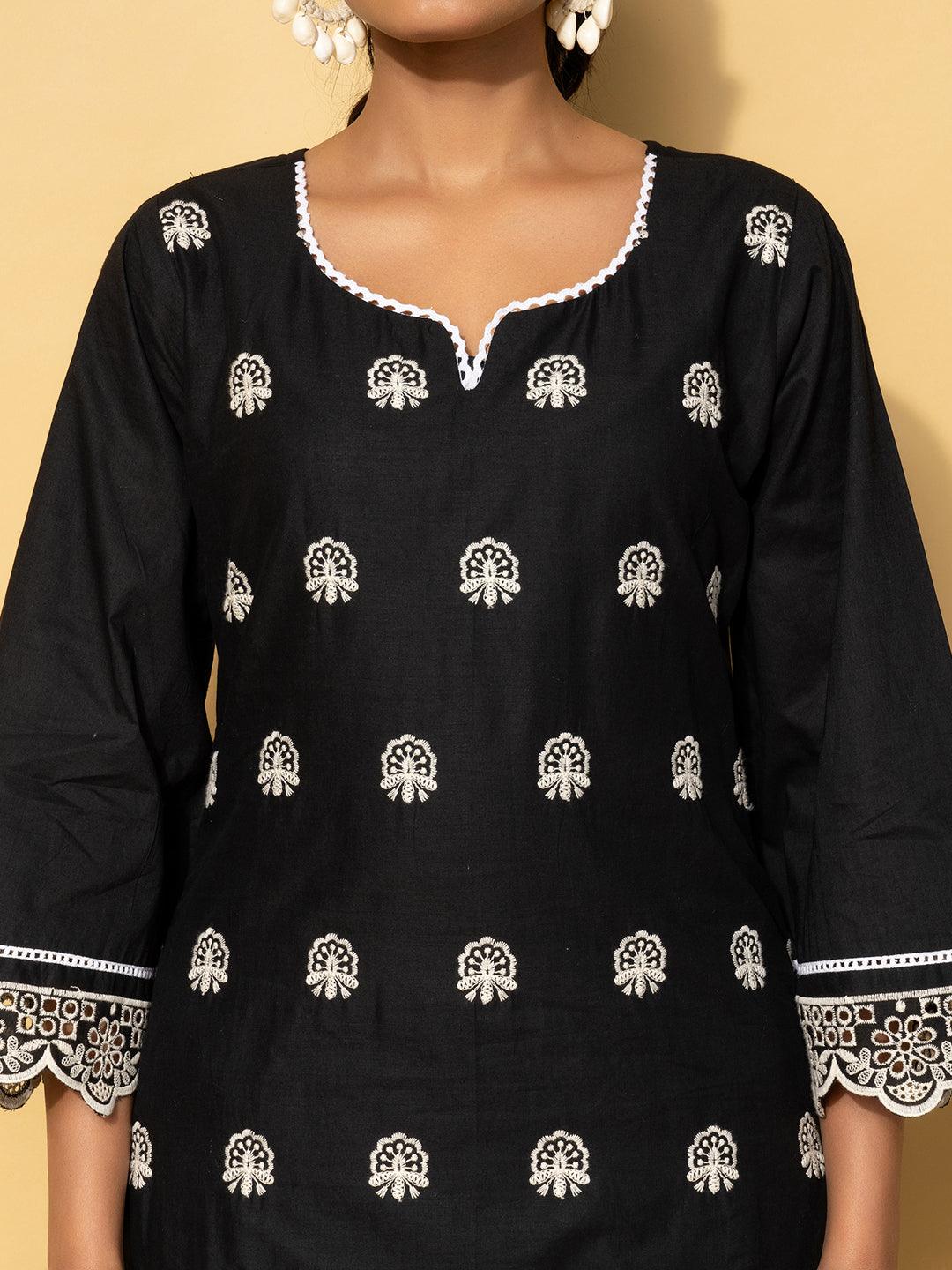 Black Embroidered Cotton Co-Ords - Libas 