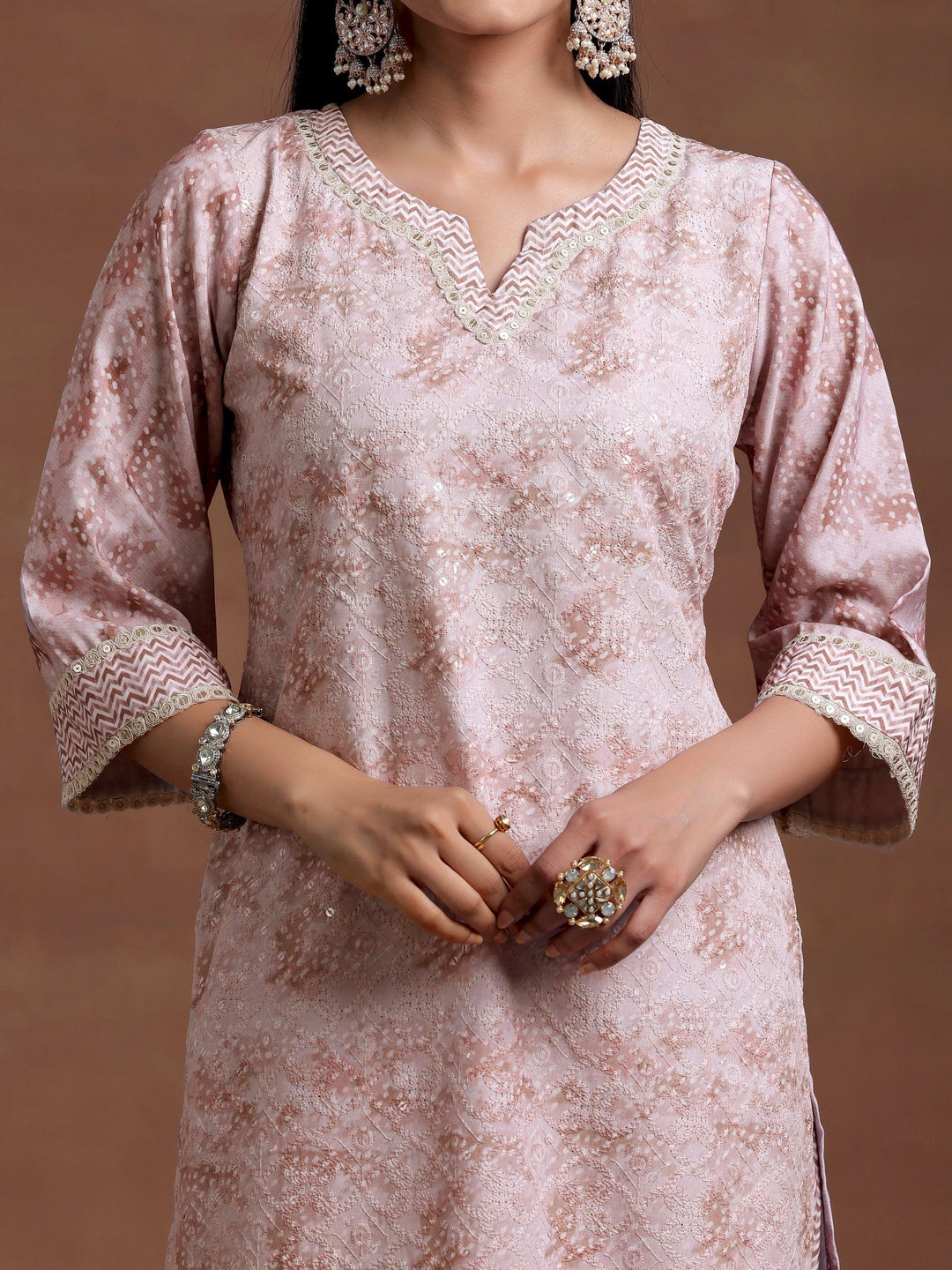 Beige Embroidered Cotton Blend Straight Suit With Dupatta - Libas