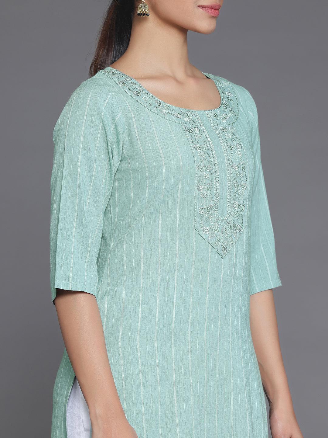 Green Yoke Design Rayon Straight Kurta - Libas 