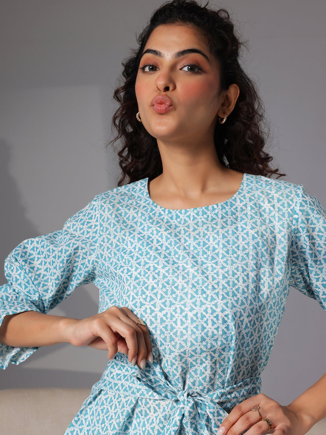 Blue Printed Cotton Night Suits - Libas 