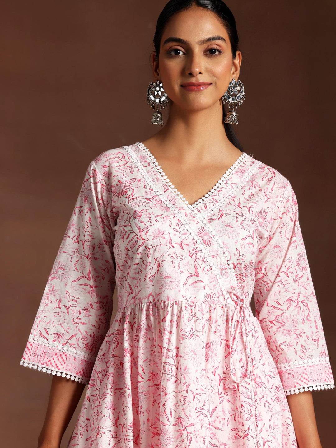 Tabassum Pink Printed Cotton A-Line Kurta With Palazzos & Dupatta - Libas