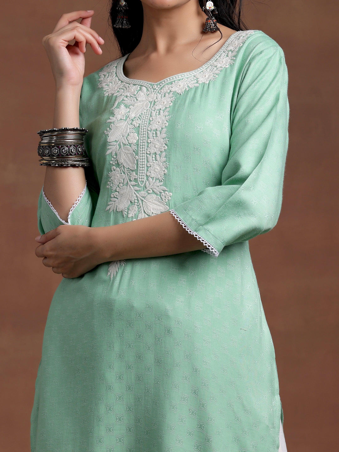 Green Yoke Design Rayon Straight Kurta - Libas 