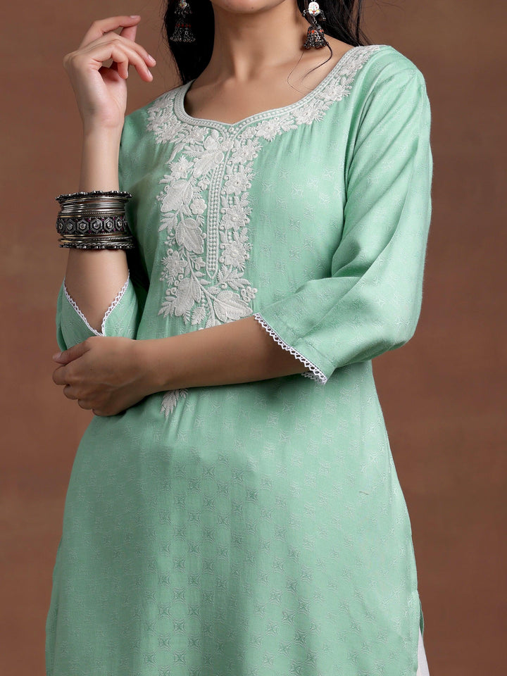 Green Yoke Design Rayon Straight Kurta - Libas