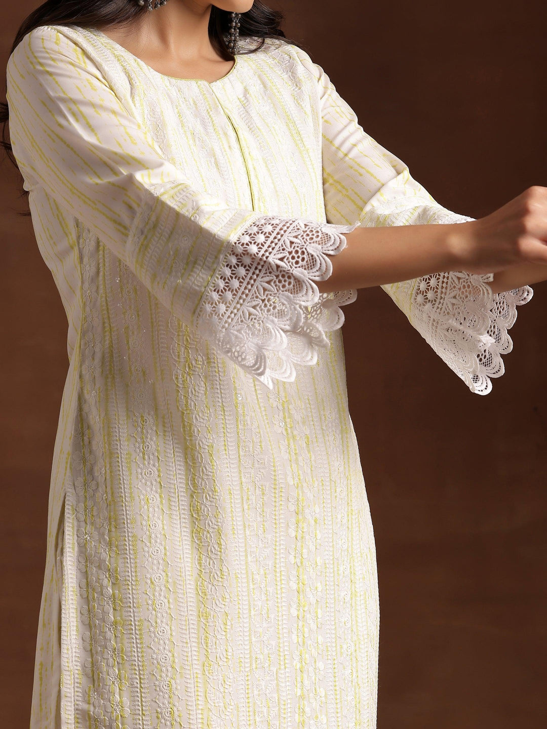 Off White Embroidered Cotton Blend Straight Suit With Dupatta - Libas