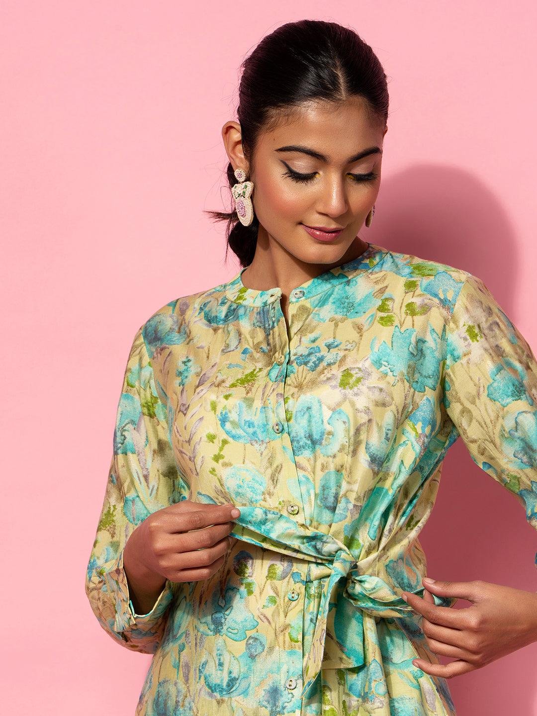 Green Printed Silk Blend Co-Ords - Libas 