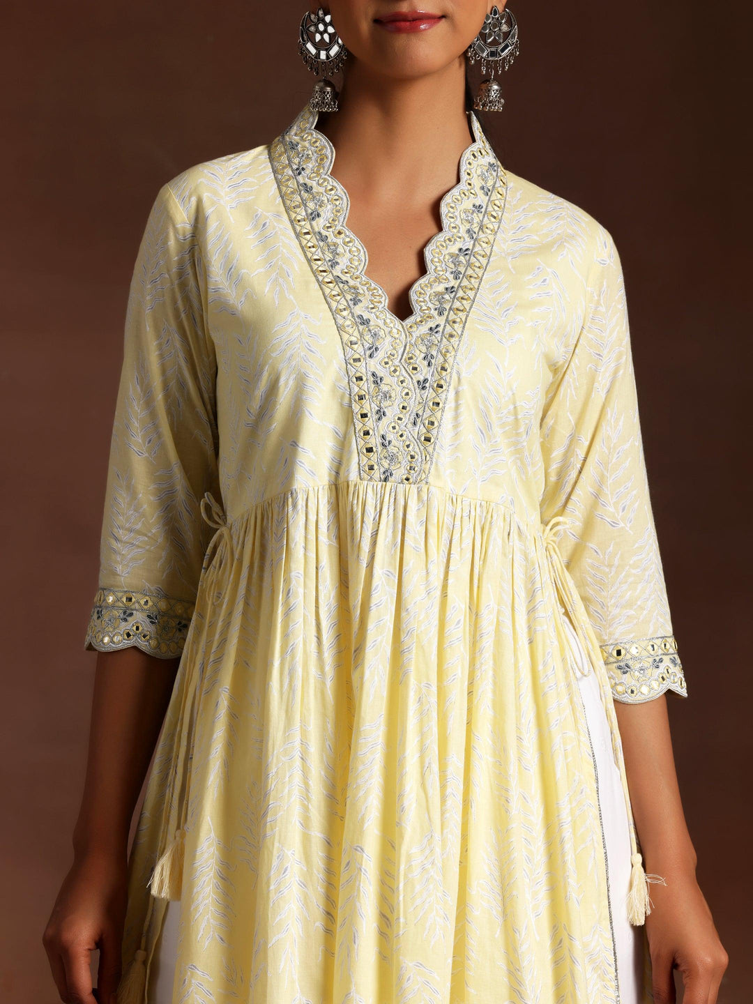 Mahnoor Yellow Printed Cotton A-Line Kurta With Palazzos & Dupatta - Libas