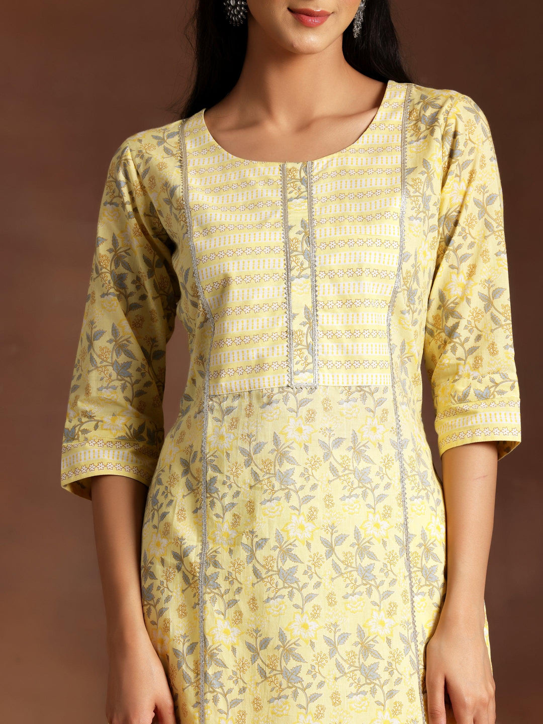 Yellow Printed Cotton Straight Suit With Dupatta - Libas 