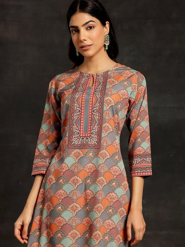 Multicoloured Printed Crepe Straight Kurta - Libas