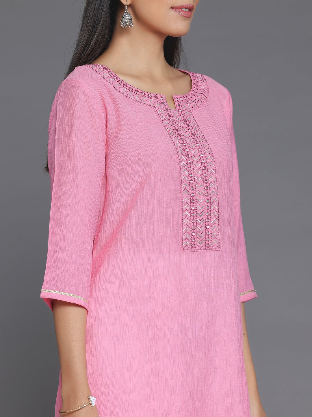 Pink Yoke Design Cotton Straight Kurta - Libas