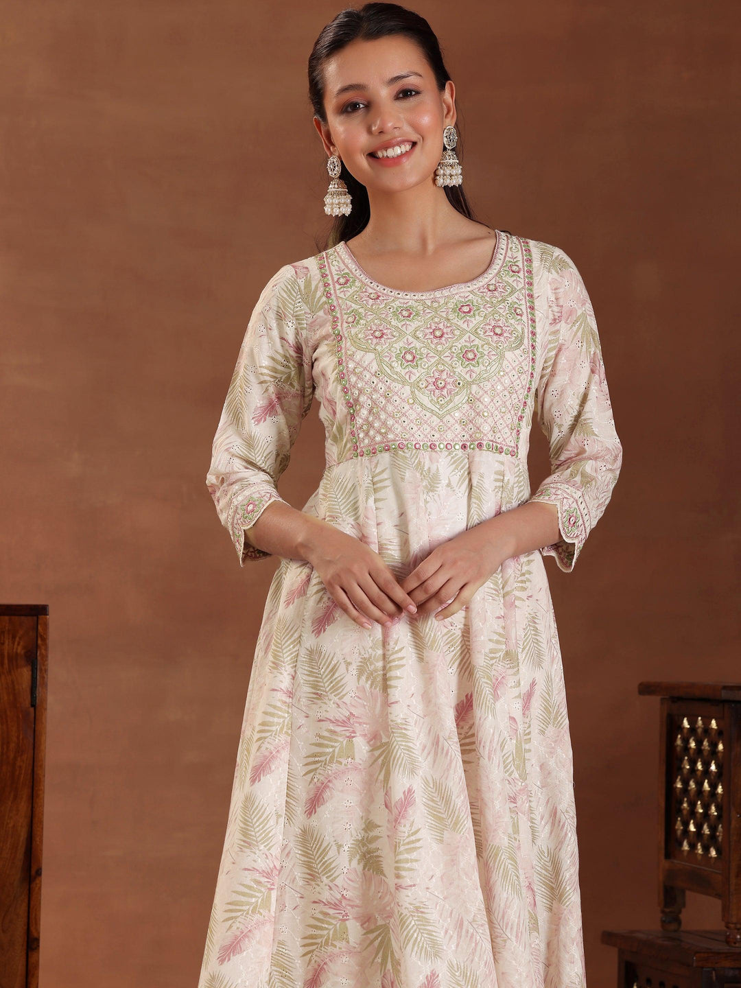 Pink Embroidered Pure Cotton A-line Kurta With Sharara & Dupatta - Libas 