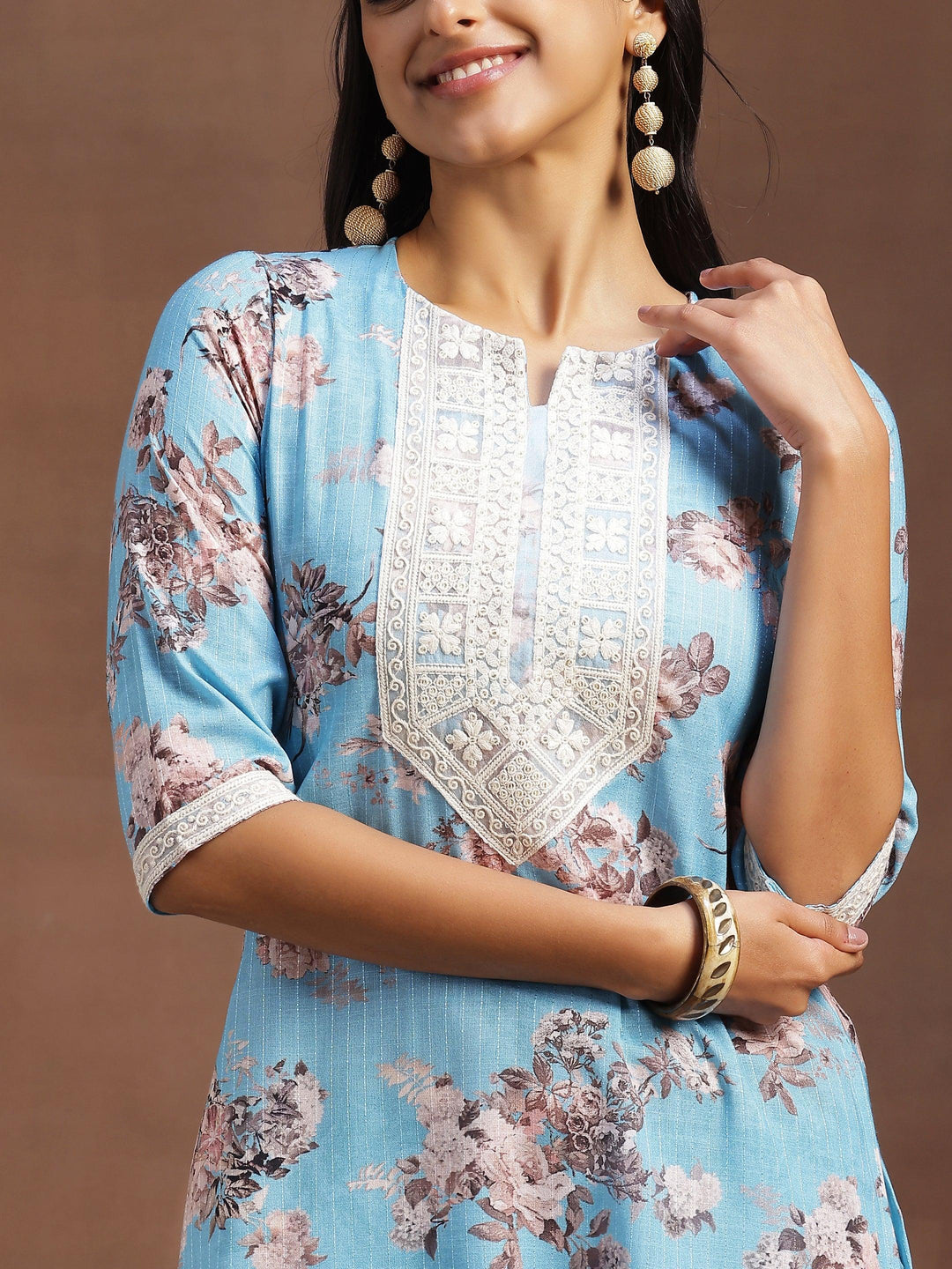 Blue Printed Cotton Straight Suit With Dupatta - Libas 