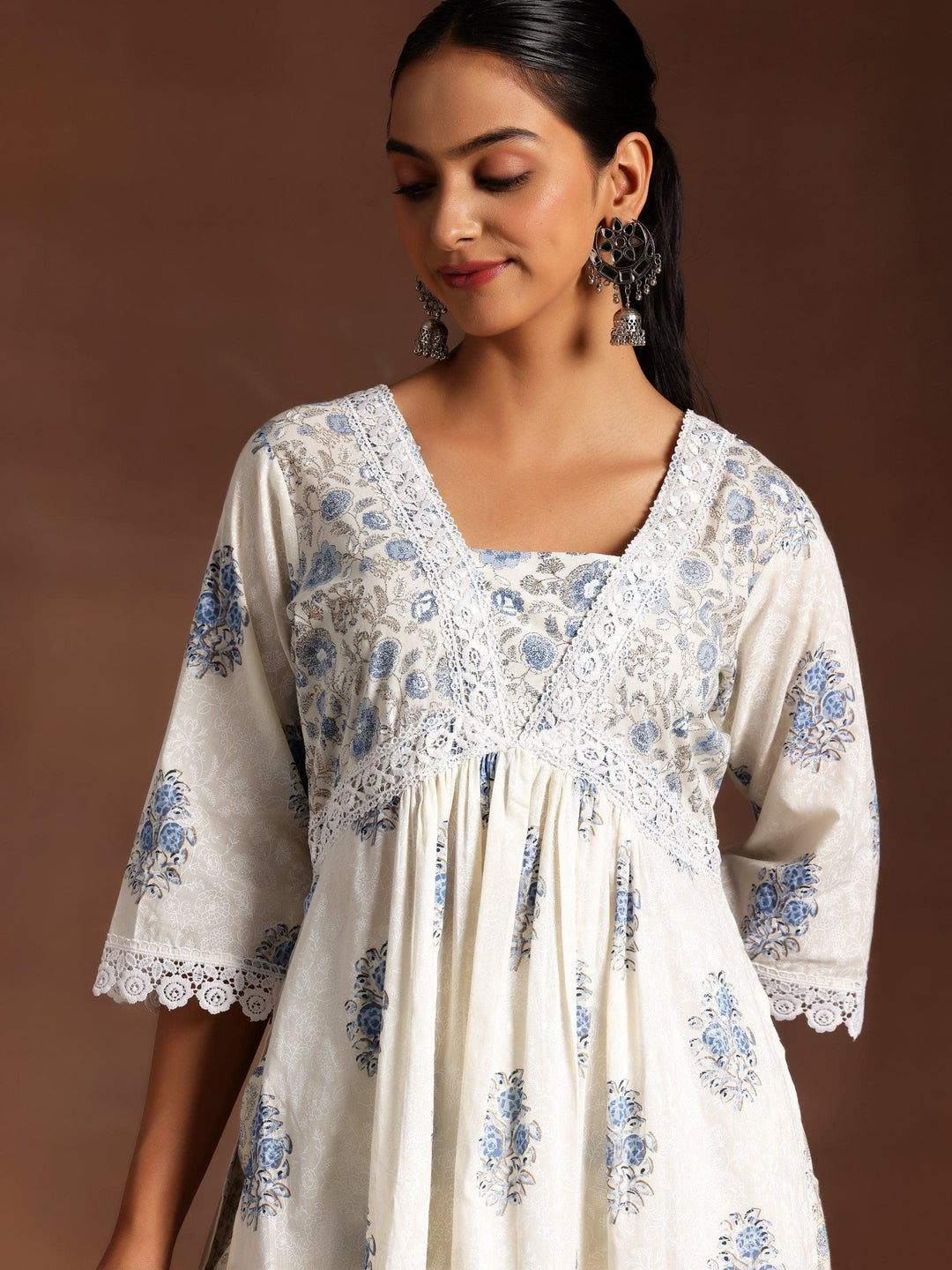 Gauhar White Printed Cotton A-Line Kurta With Salwar & Dupatta - Libas