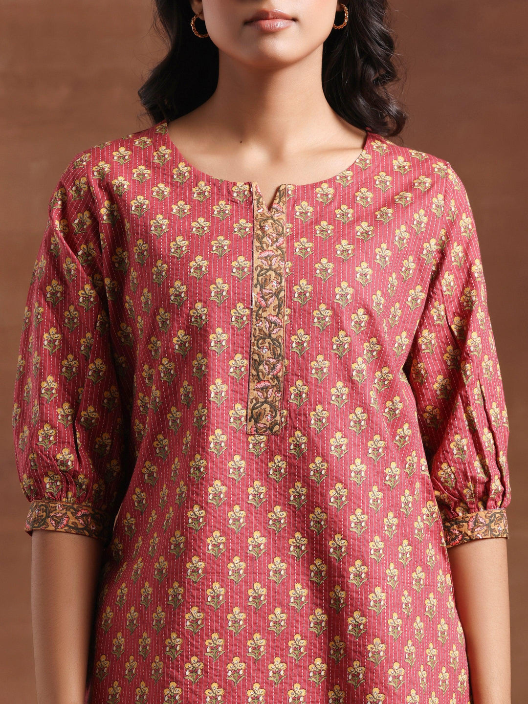 Pink Printed Cotton Straight Kurti - Libas 