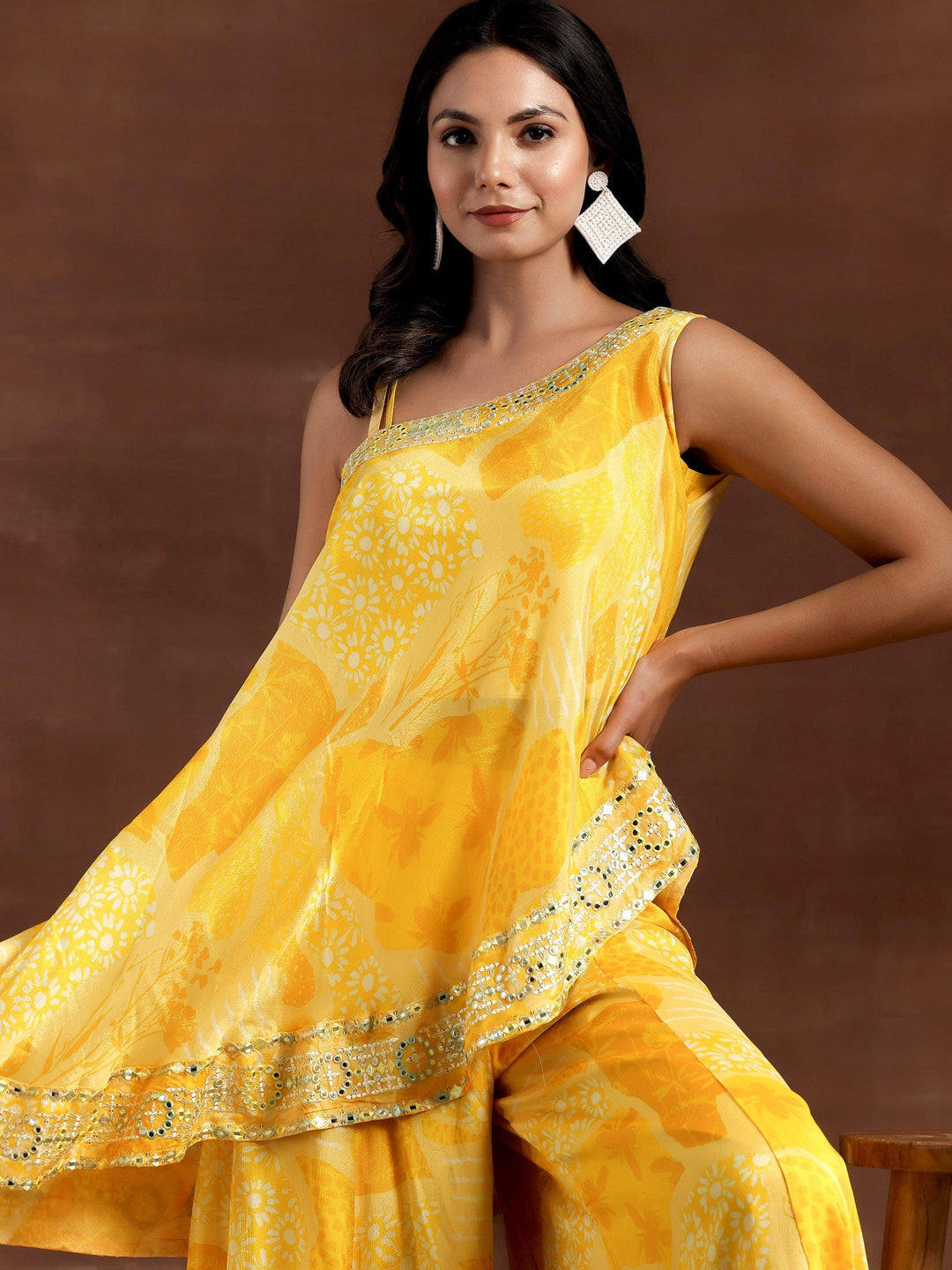 Naaz Yellow Printed Silk Blend Co-Ords - Libas 