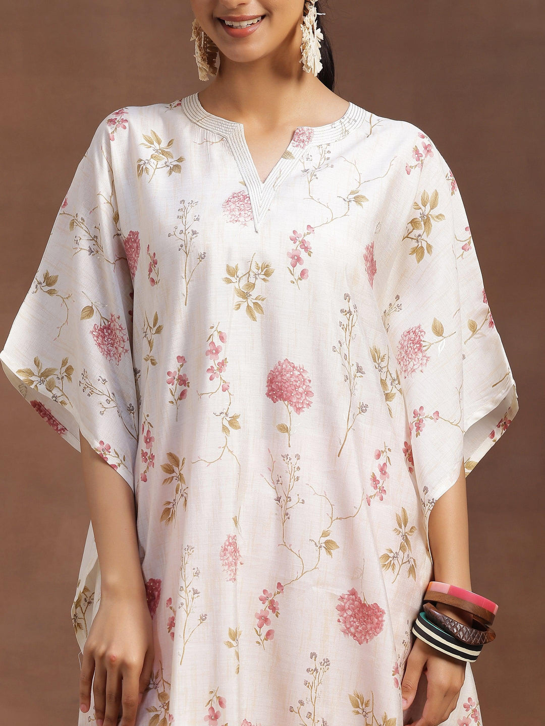 Cream Printed Silk Blend Co-Ords - Libas 