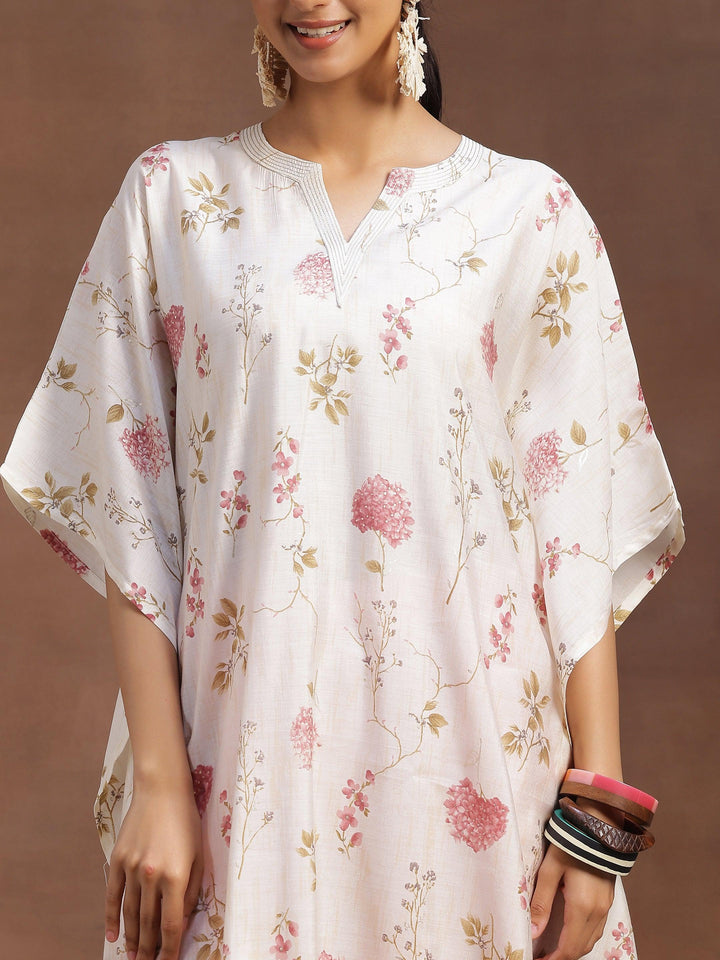 Cream Printed Silk Blend Co-Ords - Libas