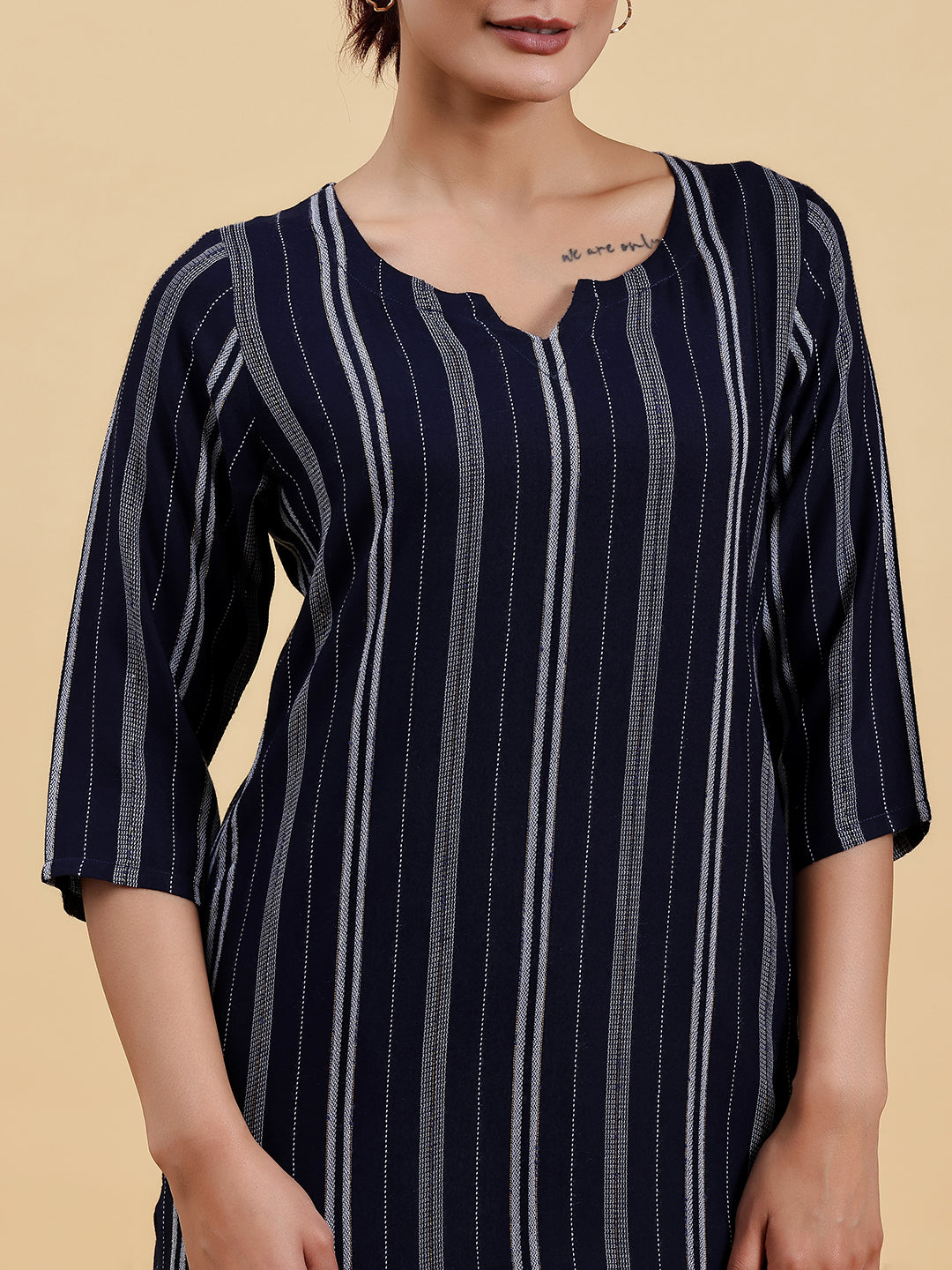  Navy Blue Woven Design Rayon Straight Kurta 