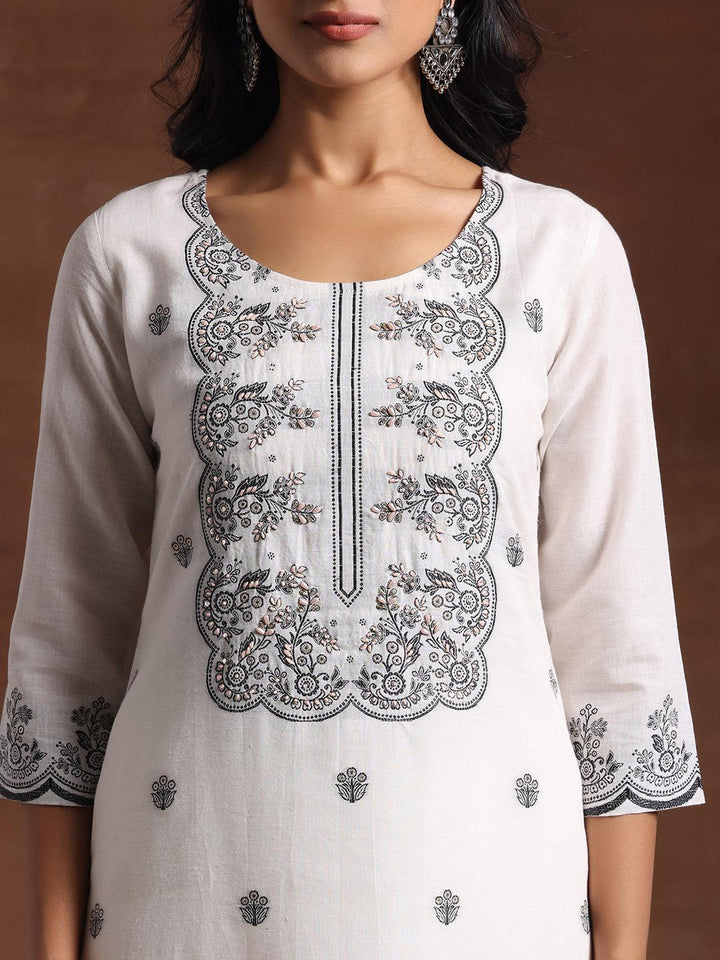 White Woven Design Cotton Straight Suit With Dupatta - Libas