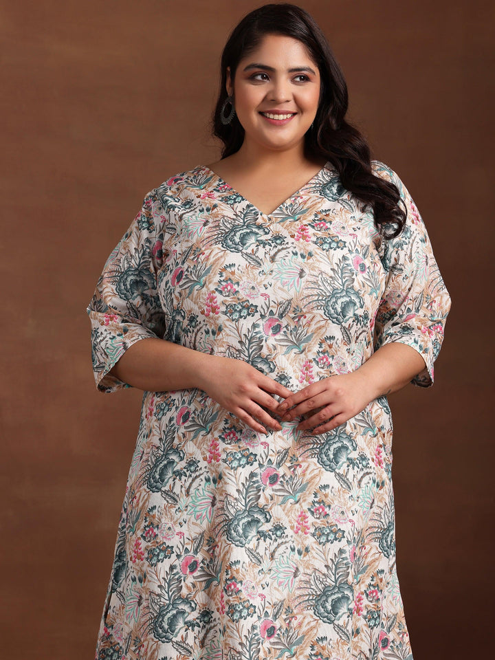 Plus Size Cream Printed Cotton Co-Ords - Libas