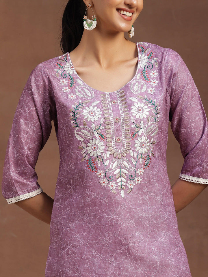 Mauve Yoke Design Cotton Straight Suit With Dupatta - Libas