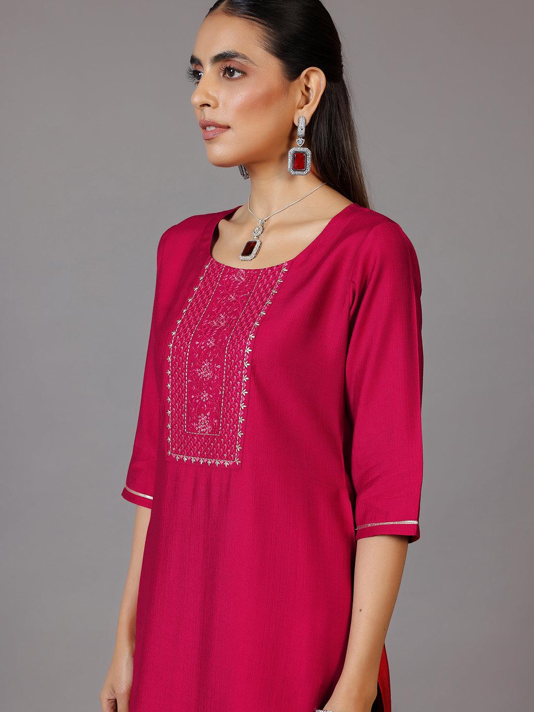 Pink Yoke Design Silk Straight Kurta - Libas