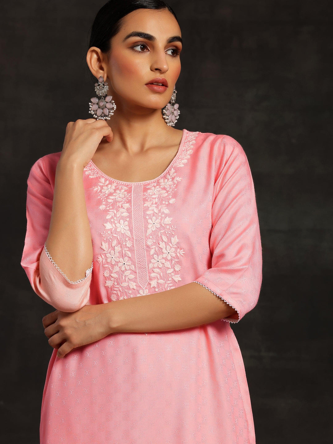 Pink Yoke Design Rayon Straight Kurta - Libas 