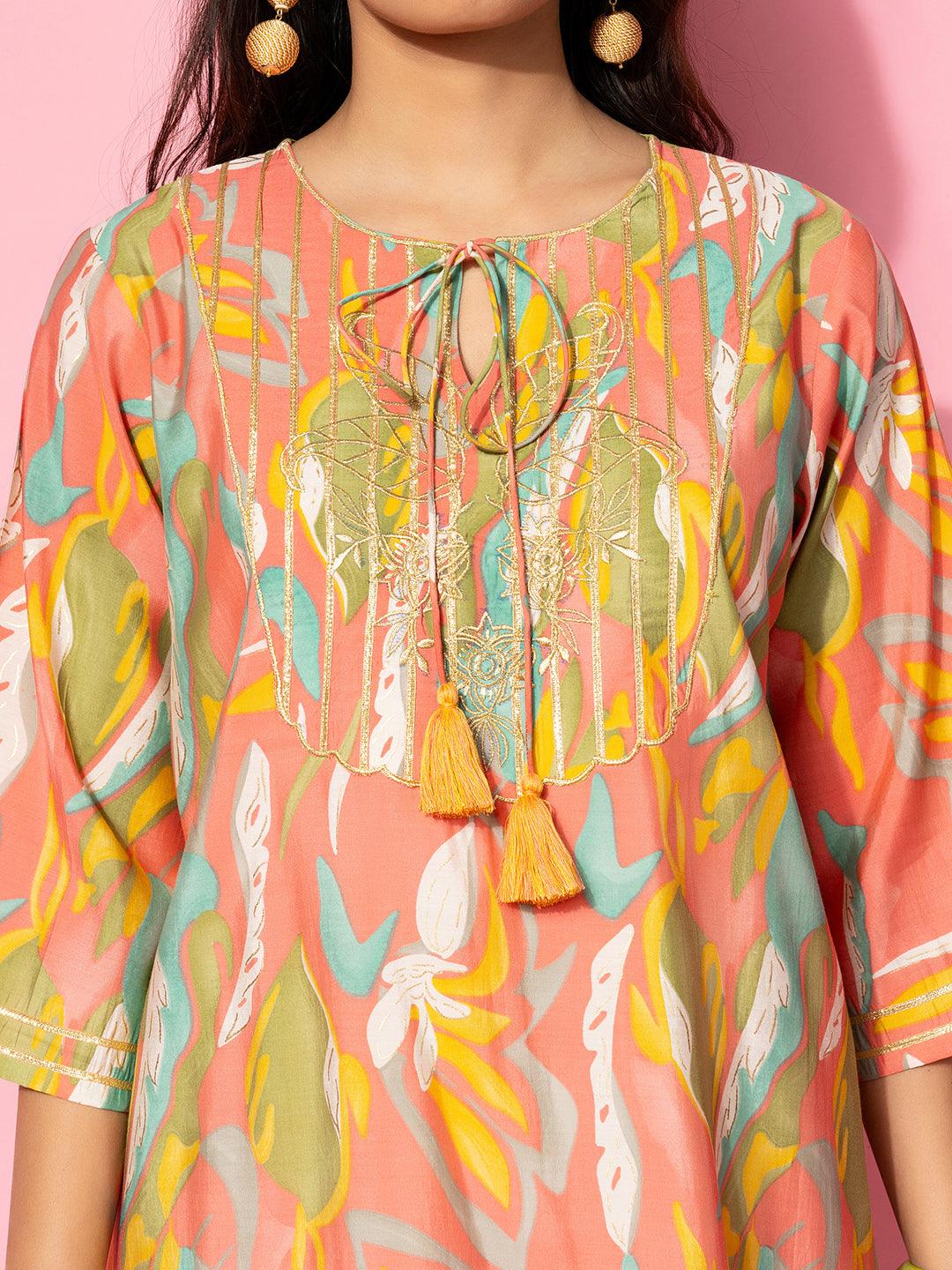 Coral Printed Silk Blend Co-Ords - Libas 