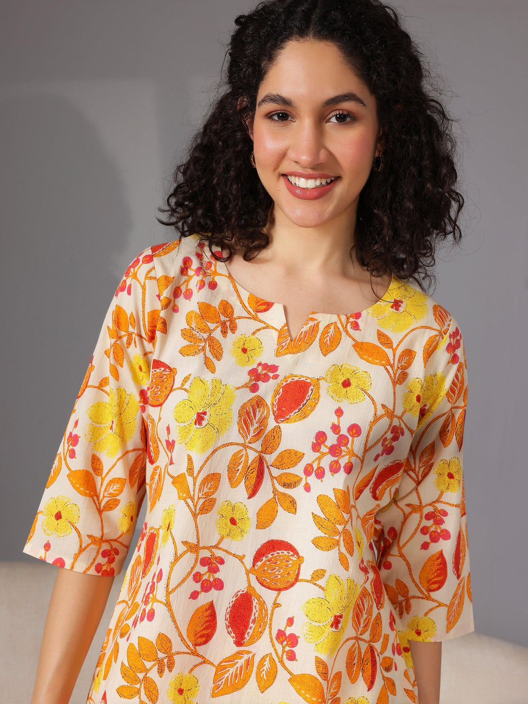 Yellow Printed Cotton Night Suits - Libas