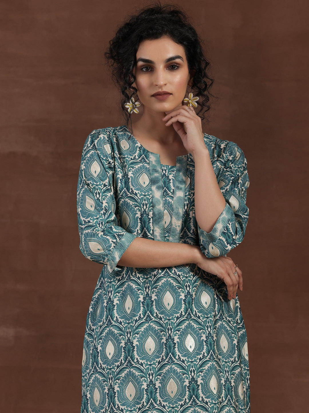 Blue Printed Silk Blend Straight Kurta Set - Libas