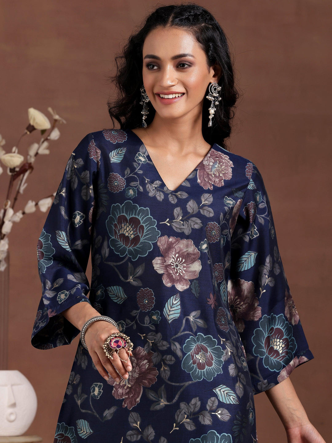 Blue Printed Silk Blend Co-Ords - Libas 