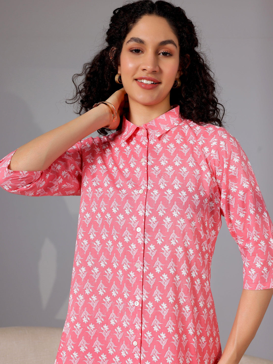 Peach Printed Cotton Night Suits - Libas 