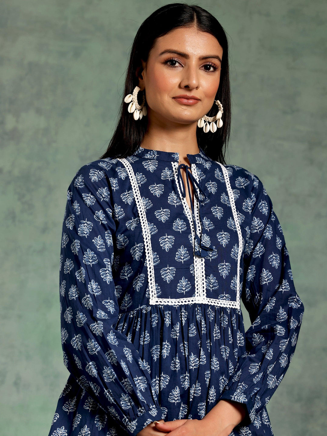 Blue Yoke Design Cotton A-Line Kurti - Libas