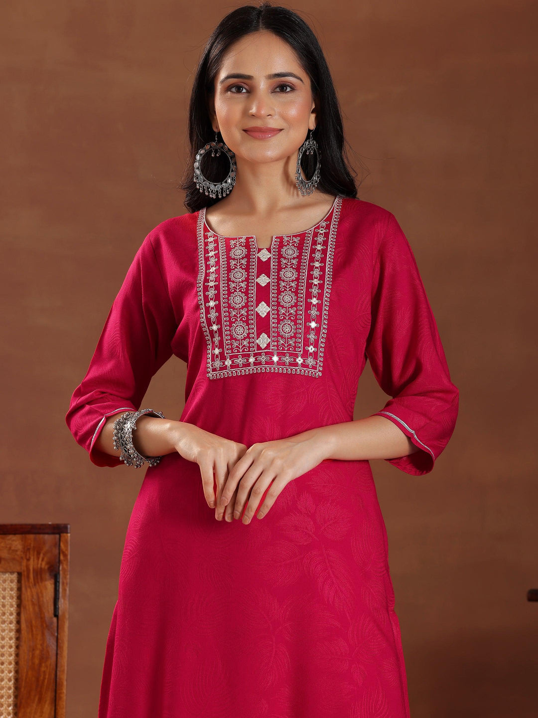 Pink Printed Rayon Straight Kurta - Libas