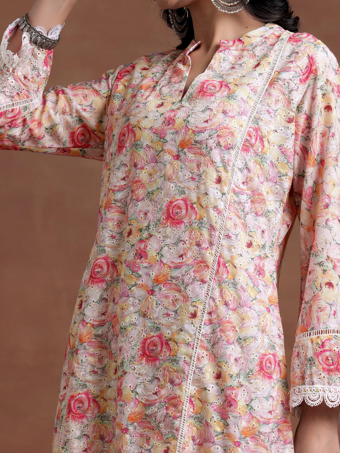 Multi Printed Cotton A-Line Kurta With Palazzos - Libas