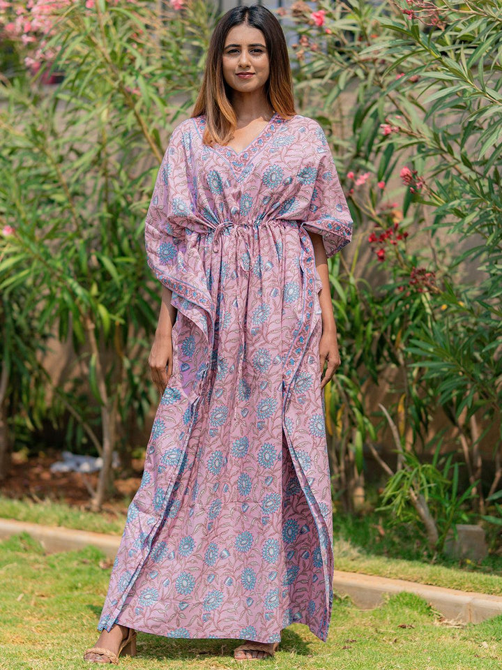 Lavender Printed Cotton Nightdress - Libas